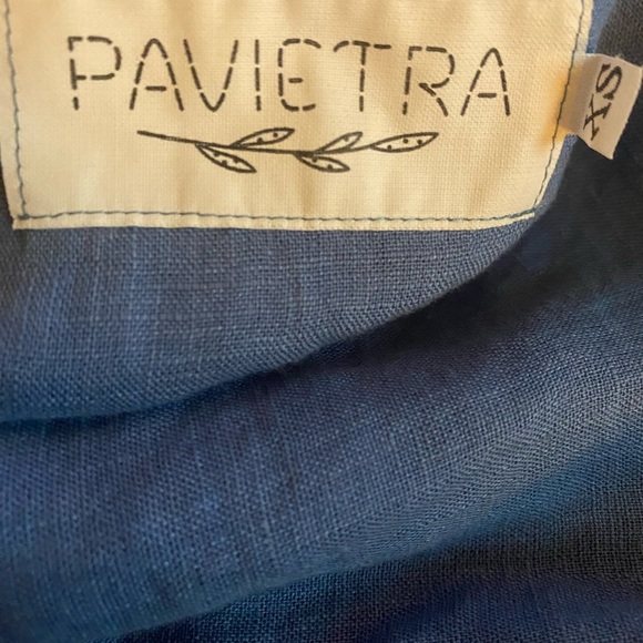 PAVIETRA Linen Twisted Straps Blue Wrap Pockets Resortwear Feminine Dress XS - Picture 16 of 16